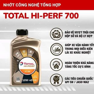 Dầu Nhớt xe số Total Hi-Perf 4T 700 MA2 10W40 - 0.8L nhập khẩu Singapore chính hãng