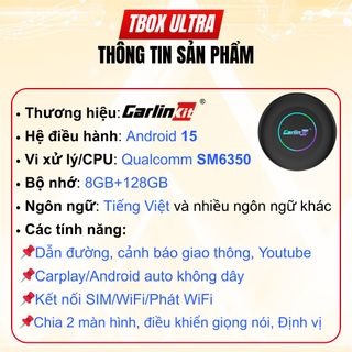 Android Box Carlinkit Tbox Ultra 2 – Chip Qualcomm SM6350 – RAM 8GB ROM 128GB – Biến Màn Zin Thành Màn Android