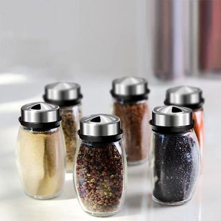 Bộ 6 lọ đựng gia vị thủy tinh chống vỡ, xoay 360 độ, Hũ đựng gia vị cao cấp loại 1