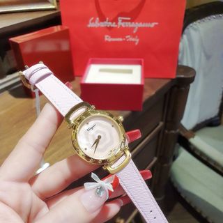 QUỐC TẾ PN ĐỒNG HỒ NỮ CAO CẤP SALVATHORE DÂY DA MẶT HOA MÀU HỒNG VIỀN BEZEL VÀNG