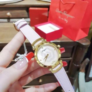 QUỐC TẾ PN ĐỒNG HỒ NỮ CAO CẤP SALVATHORE DÂY DA MẶT HOA MÀU HỒNG VIỀN BEZEL VÀNG