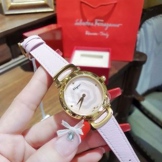 QUỐC TẾ PN ĐỒNG HỒ NỮ CAO CẤP SALVATHORE DÂY DA MẶT HOA MÀU HỒNG VIỀN BEZEL VÀNG