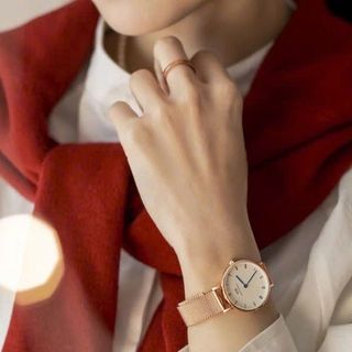 ĐỒNG HỒ NỮ CAO CẤP D WELLINGTON DÂY LƯỚI MẶT TRÒN LA MÃ HỘP NƠ TEM