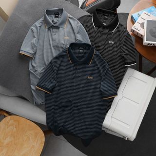 Polo nam.  Chất vải Rayon sọc dệt tuyến tính tạo hoạ tiết nổi bật. Vải co giãn 4 chiều cao cấp, ko nhăn, mềm, mướt.
