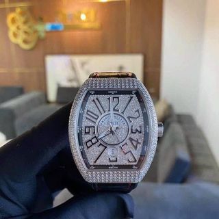 ĐỒNG HỒ NAM SIÊU CẤP PRANCK MULLER DÂY CS BỌC DA ĐEN MÁY CƠ MẶT ĐÍNH ĐÁ SWAROSKI