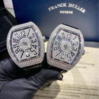 ĐỒNG HỒ NAM SIÊU CẤP PRANCK MULLER DÂY CS BỌC DA ĐEN MÁY CƠ MẶT ĐÍNH ĐÁ SWAROSKI