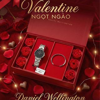 SET QUỐC TẾ PHỤ NỮ HỘP HOA HỒNG ĐỎ DANIEL W CAO CẤP THÉP ICONIC VÀ CUFF