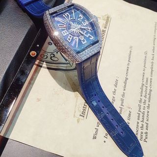 ĐỒNG HỒ NAM SIÊU CẤP PRANCK MÁY CƠ DÂY CS BỌC DA MẶT XANH VIỀN ĐÁ VUÔNG