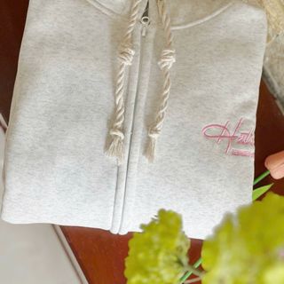 Áo Khoác Dày Mịn với Logo Thêu Chữ Hồng