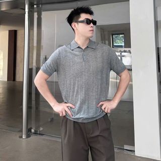 Áo Polo Nam Dệt Kim ABABA S5555 Phối Linen & Cellulose Cao Cấp Co Giãn Thoáng Khí Size M đến 4XL