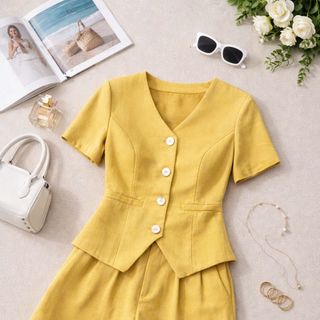 Set áo gile + quần tây, chất liệu cotton lạnh, set công sở thanh lịch, sang trọng -B8