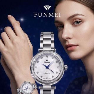 ĐỒNG HỒ NỮ CHÍNH NGẠCH FUNMEI F2148 DÂY THÉP NIỀNG KHÍA FULLBOX HOÁ ĐƠN