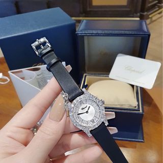 ĐỒNG HỒ NỮ CAO CẤP TROPARD DÂY DA ĐEN GẮN ĐÁ HỘT TO