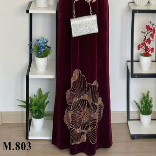 Áo dài cách tân nhung mềm mại, kiểu dáng sang trọng dự tiệc, hoạ tiết đá ép cao cấp, co giãn, bigsize 75kg - M803