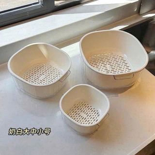 Bộ Thau Rổ Nhựa 6 Món Đựng Rau Củ Quả Đa Năng Thiết Kế 2 Lớp Dày Dặn Chất Liệu PP