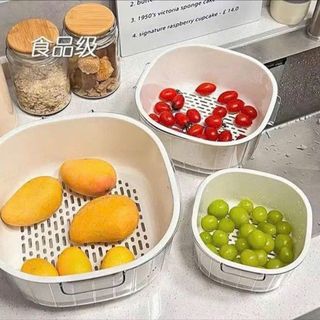 Bộ Thau Rổ Nhựa 6 Món Đựng Rau Củ Quả Đa Năng Thiết Kế 2 Lớp Dày Dặn Chất Liệu PP