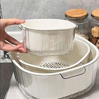 Bộ Thau Rổ Nhựa 6 Món Đựng Rau Củ Quả Đa Năng Thiết Kế 2 Lớp Dày Dặn Chất Liệu PP