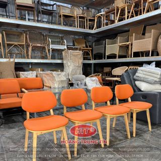 Ghế cafe gổ nệm ghế PLC màu cam ghế 016