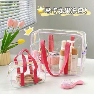 ( Set 2)  Túi xách trong suốt Túi nhựa PVC tron g xách tay đựng đồ make up, đi học, đựng đồ du lịch, đựng búp bê doll và