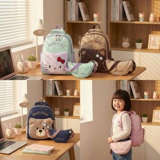 BALO MẦM NON HÌNH GẤU & KITTY SIÊU DỄ THƯƠNG – BÉ ĐI HỌC LÀ MÊ NGAY A3705 - PIPI STORE