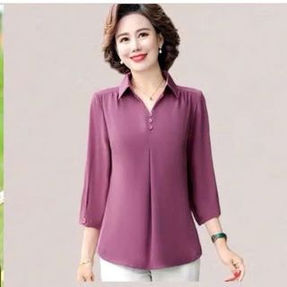 Áo Lụa Kiểu Cổ Sơ Mi Phối Nút Thời Trang Trung Niên