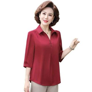 Áo Lụa Kiểu Cổ Sơ Mi Phối Nút Thời Trang Trung Niên