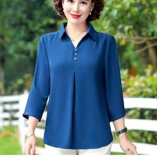 Áo Lụa Kiểu Cổ Sơ Mi Phối Nút Thời Trang Trung Niên