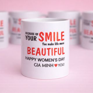 Ly sứ trắng quai tròn cao cấp in hình theo yêu cầu