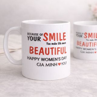 Ly sứ trắng quai tròn cao cấp in hình theo yêu cầu