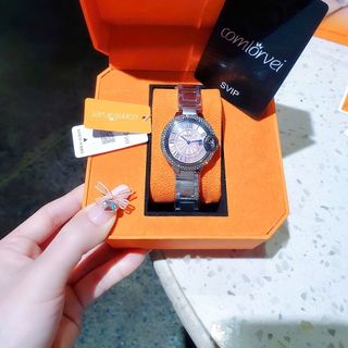 ĐỒNG HỒ NỮ CHÍNH HÃNG COMLOVEY  THÉP BẠC MẶT HỒNG VIỀN HỘT FULLBOX