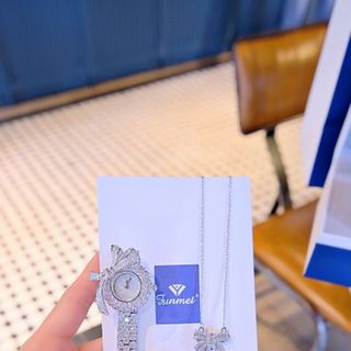 SET ĐỒNG HỒ NỮ CHÍNH NGẠCH FUNMEI F2160 kèm dây chuyền mặt nơ  FULL ĐÁ FULLBOX TEM