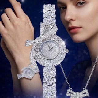 SET ĐỒNG HỒ NỮ CHÍNH NGẠCH FUNMEI F2160 kèm dây chuyền mặt nơ  FULL ĐÁ FULLBOX TEM