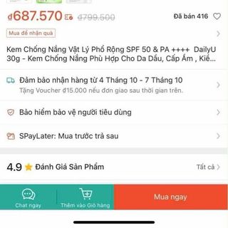 Kem chống nắng thuần chay dailyU nâng tone như kem nền  Date 2027 Sl 800h THANH LÝ