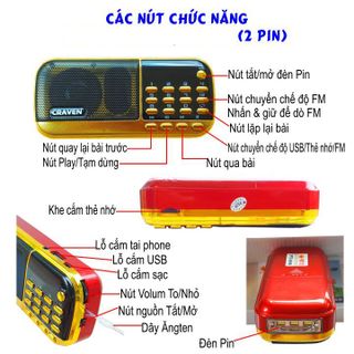 Loa Đa Năng Craven CR-836s Có Anten Hỗ Trợ FM/Thẻ Nhớ/USB/Tai Nghe - Pin Khủng 4400mAh (Đen đỏ)