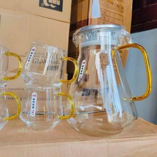 Bộ Bình 4 Cốc Thủy Tinh GPH 78 Trắng quai vàng (THÙNG 6B)