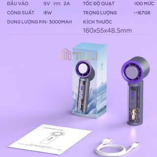 Quạt mini có sò lạnh TULI TL-QCT01, 100 Cấp độ, Pin 3000mAh, Màn hình LED hiển thị,Bảo Hành 12 Tháng