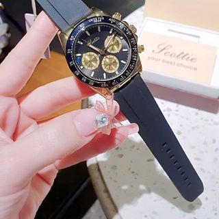 ĐỒNG HỒ NAM CHÍNH HÃNG SCOTTYE CHRONOGRAPH DÂY SILICON ĐEN FULLBOX
