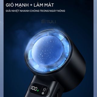 Quạt Cầm Tay Mini 100 Cấp Độ TULI TL-QCT02, Có Sò Lạnh, Pin 4800mAh, Kèm Giá Đỡ Để Bàn, BH 12 Tháng