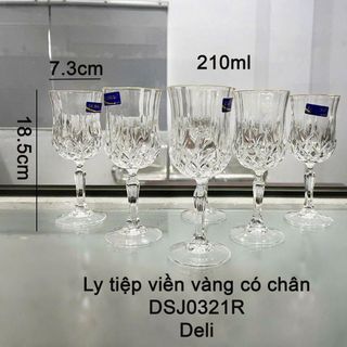 BỘ 6 LY THUỶ TINH UỐNG RƯỢU VIỀN VÀNG CÓ CHÂN DSJ0321R (T12)