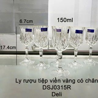 BỘ 6 LY THUỶ TINH UỐNG RƯỢU VIỀN VÀNG CÓ CHÂN DSJ0315R (T8)