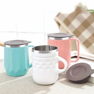 3008 - Cốc nhựa lõi Inox có nắp, "420ml", (LAXON) ( THÙNG 48C )