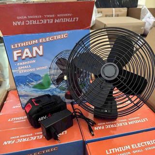 Quạt Chạy Pin 8 Inch Cánh Sắt 21cm 2 Tốc Độ Lồng Thép Mạ