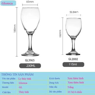 BỘ 6 LY THUỶ TINH UỐNG RƯỢU VANG 115ML GL2002 (T12)