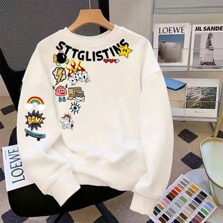 Áo Sweater Cổ tròn tay dài chất vải nỉ bông dày dặn mềm mịn in hoạt hình mã 1600
