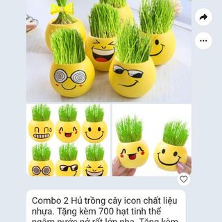 Combo 2 Hủ trồng cây icon chất liệu nhựa. Tặng kèm 700 hạt tinh thể ngâm nước nở rất lớn nha. Tặng kèm 1 gói hạt giống rau mầm củ cải trắng gồm 30 hạt. Giá 39k