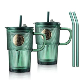 Ly CốcThủy Tinh Màu Xanh Kèm Ống Hút (THÙNG 58C)