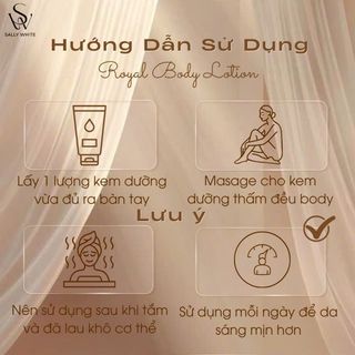 KEM DƯỠNG BODY SALLY WHITE-ROYAL BODY LOTION 200ml thẩm thấu nhanh, dưỡng trắng, giảm thâm sạm
