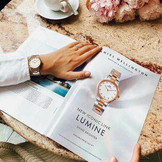 ĐỒNG HỒ NỮ CAO CẤP D WELLINGTON ICONIC LUMINE THÉP DEMI HỒNG FULLBOX TEM