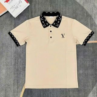 áo polo màu be thêu v hàng bao đẹp