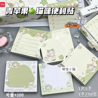 GÓI 50 TỜ GIẤY NOTE MÈO XANH LÁ